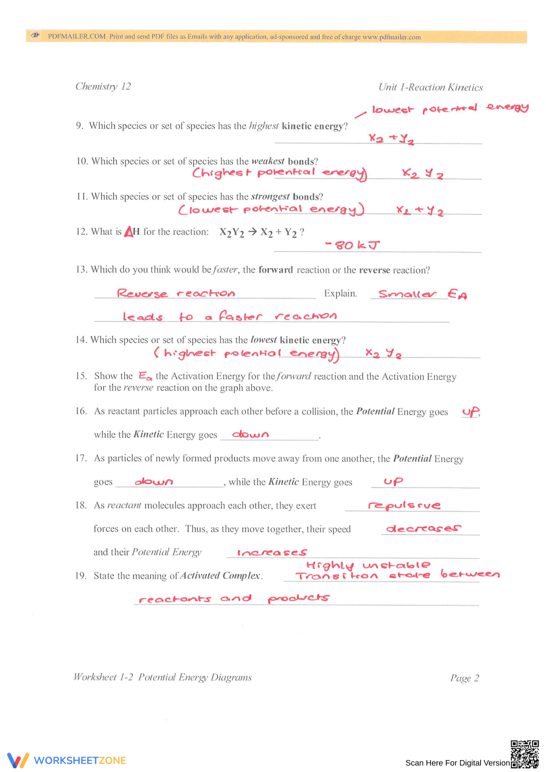 Potential Energy Diagrams: Science Worksheet - Page 6