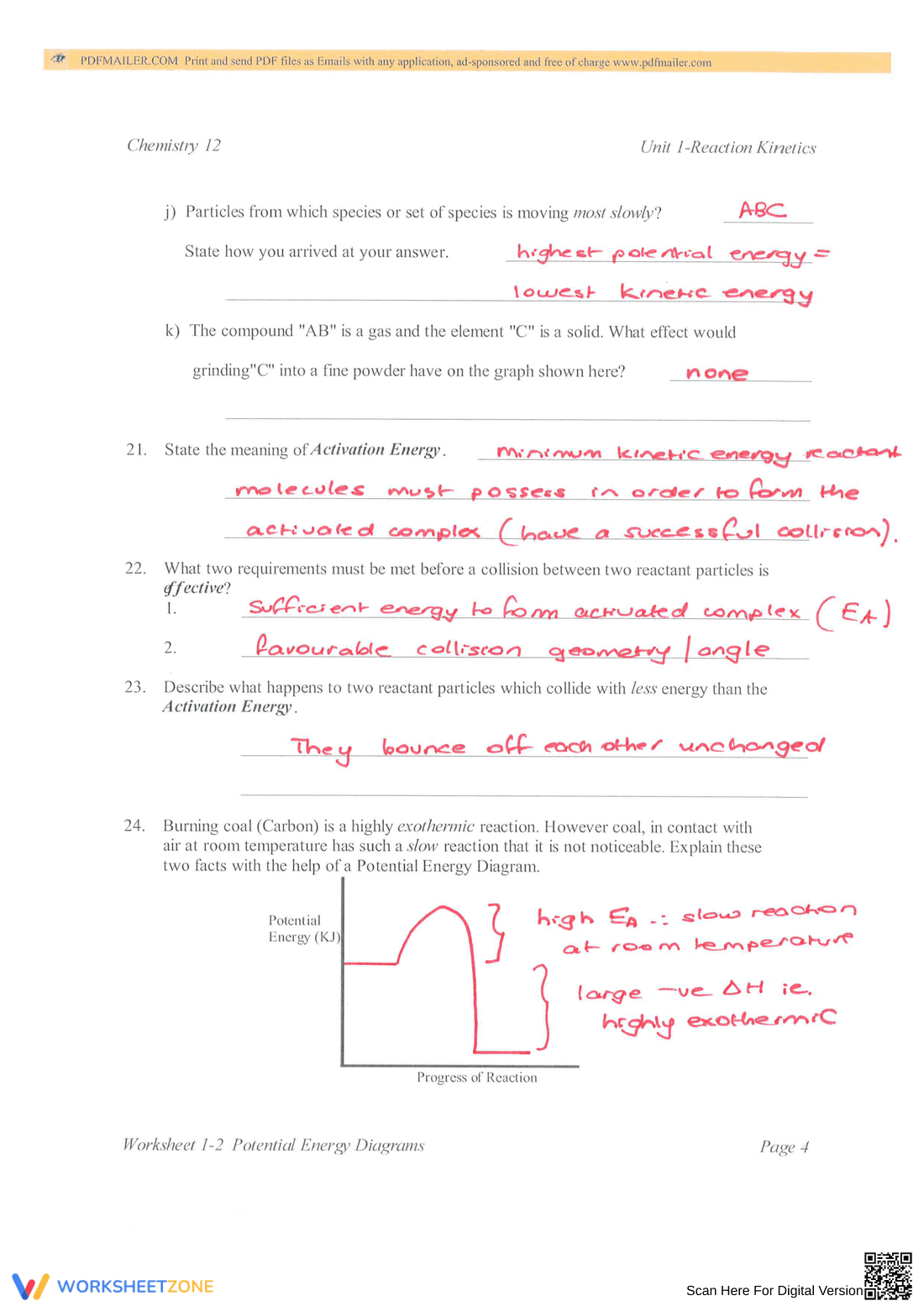 Potential Energy Diagrams: Science Worksheet - Page 8