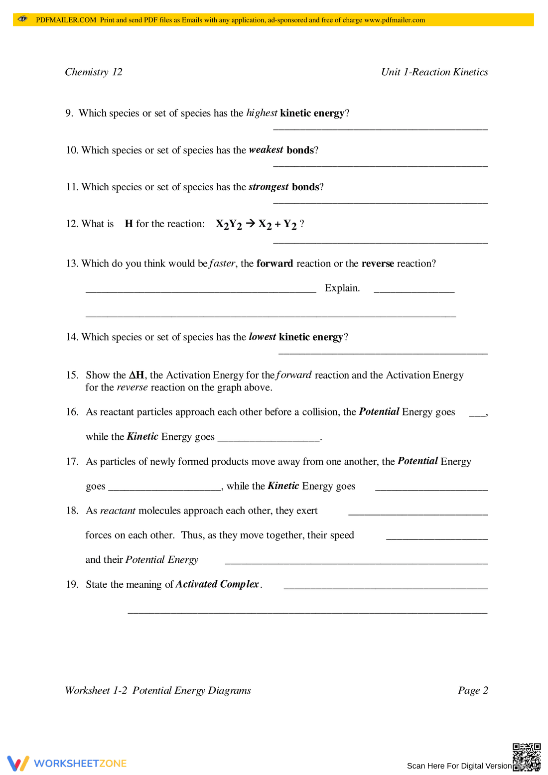 Potential Energy Diagrams: Science Worksheet - Page 2