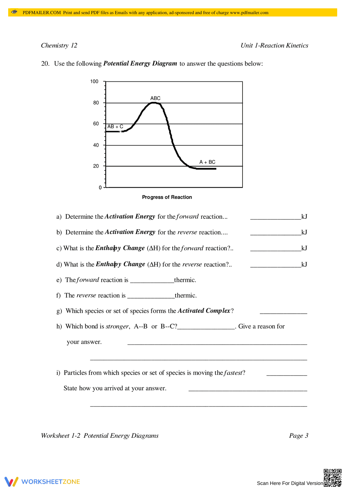 Potential Energy Diagrams: Science Worksheet - Page 3