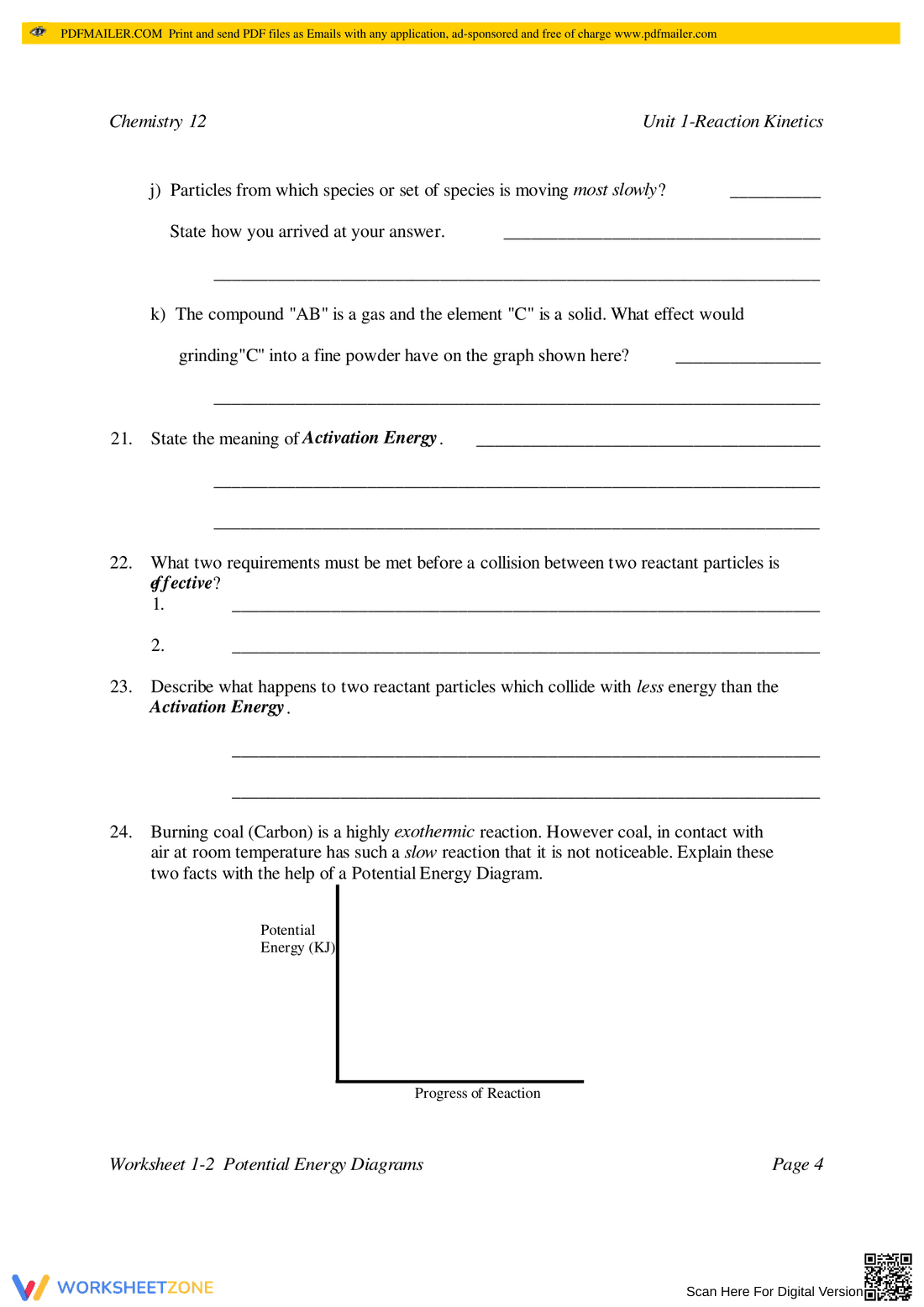 Potential Energy Diagrams: Science Worksheet - Page 4