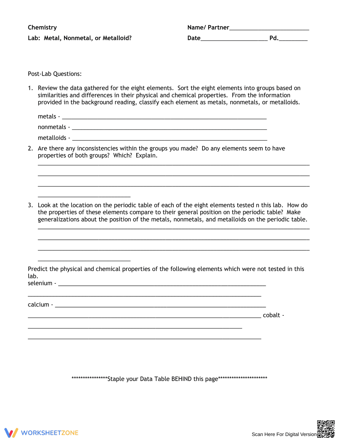 Metal, Nonmetal, or Metalloid Worksheet - Page 3