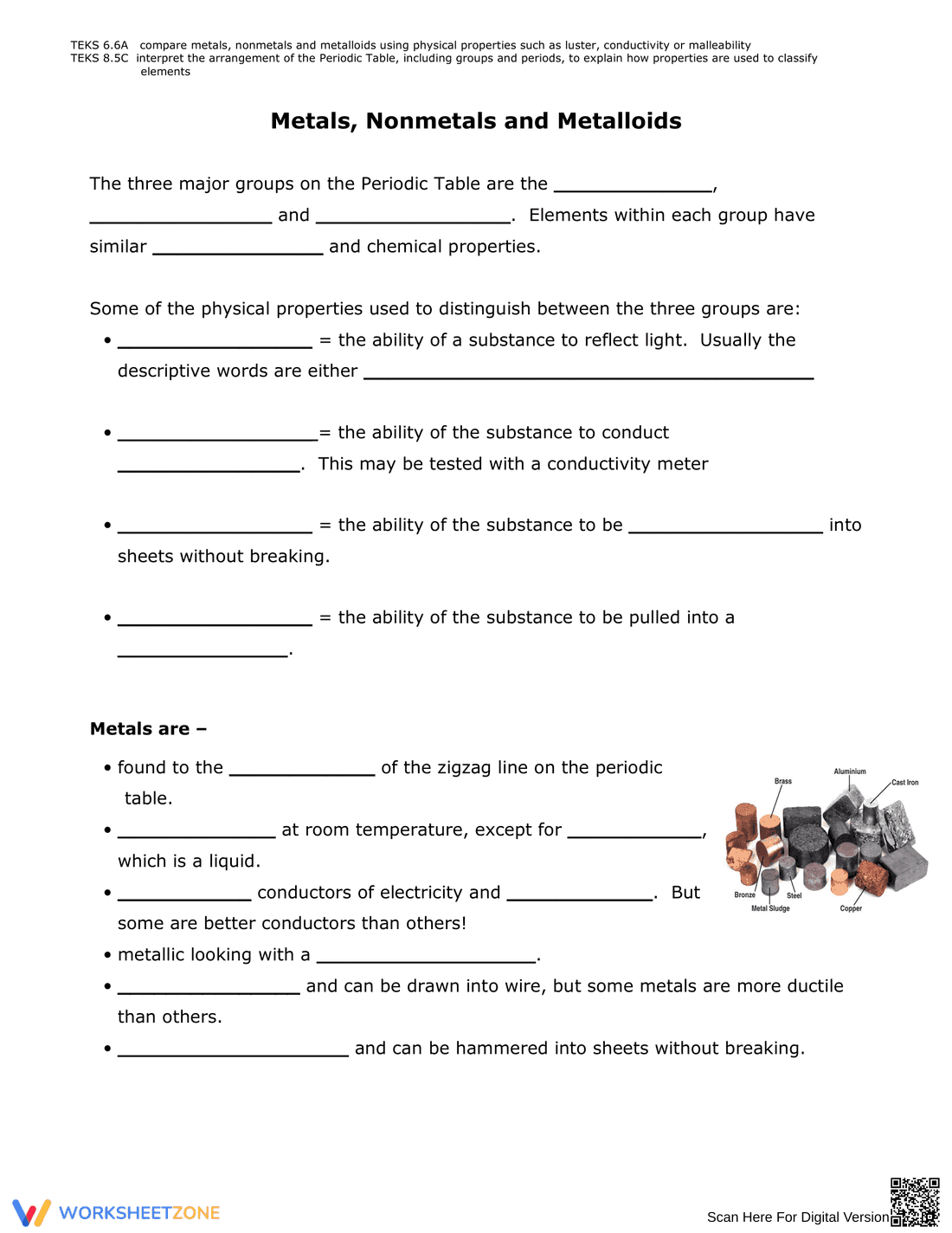 Metals, Nonmetals and Metalloids Worksheet - Page 2