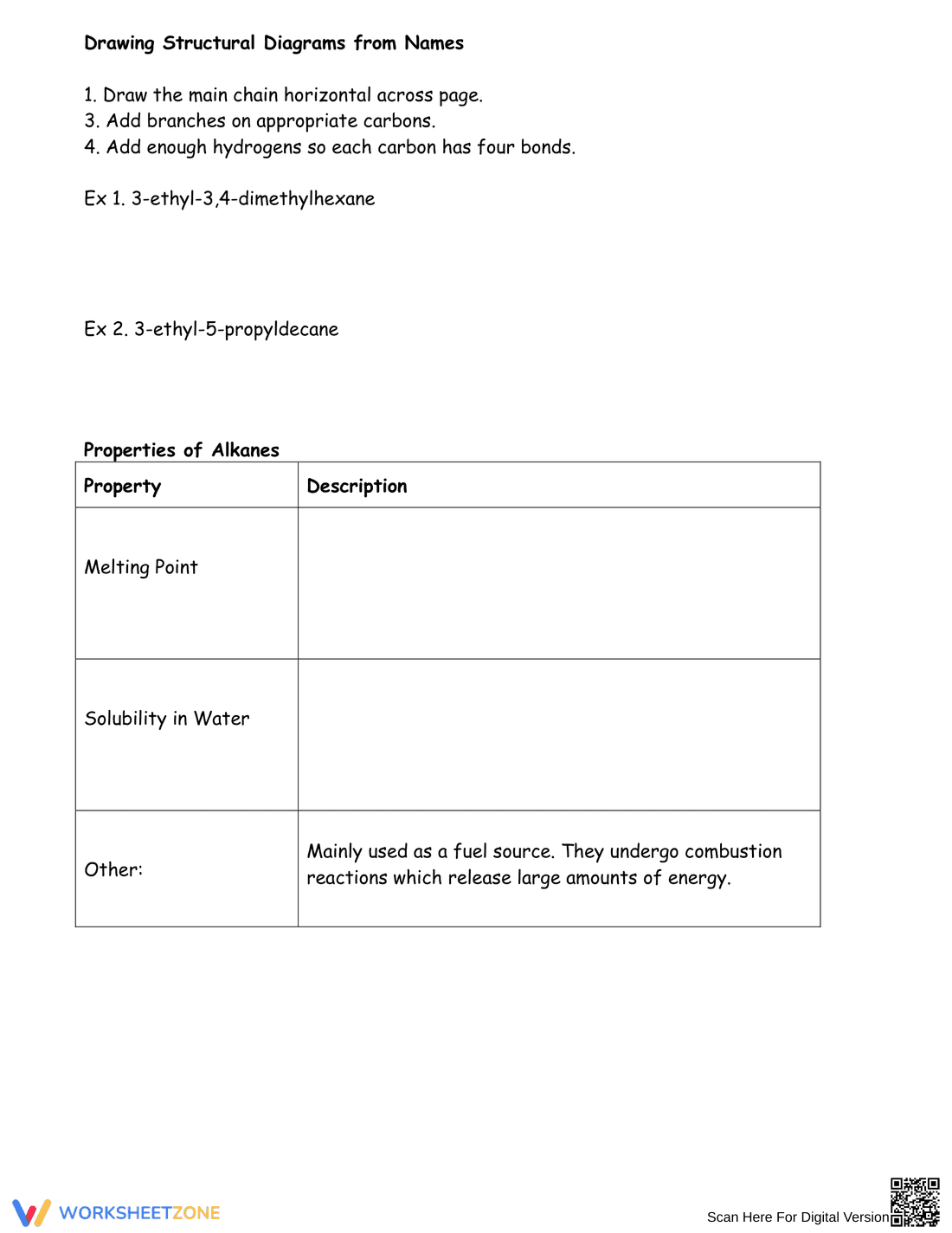 Exploring Alkanes: A Chemistry Worksheet - Page 2