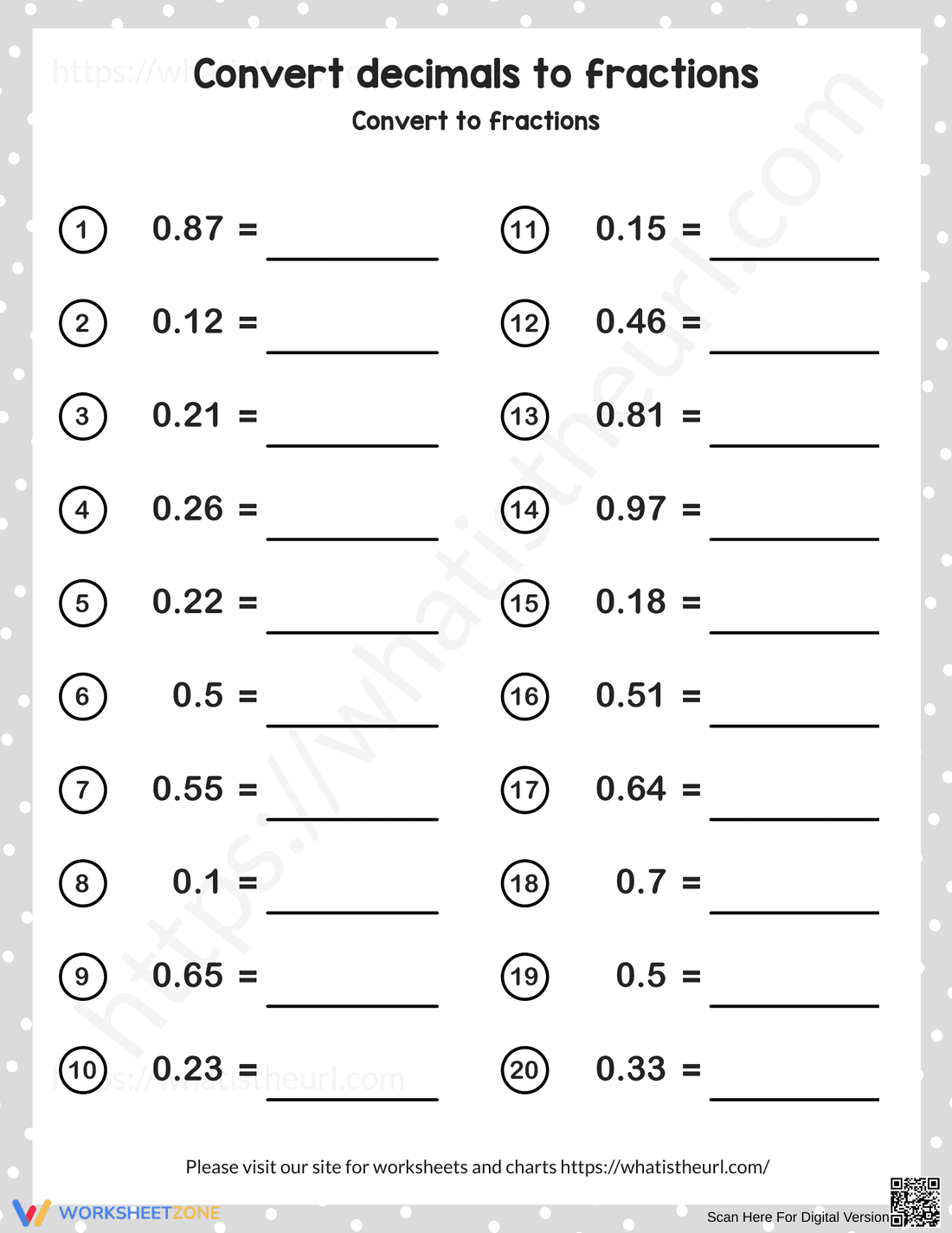 Convert Decimals to Fractions Conversion Practice - Page 3