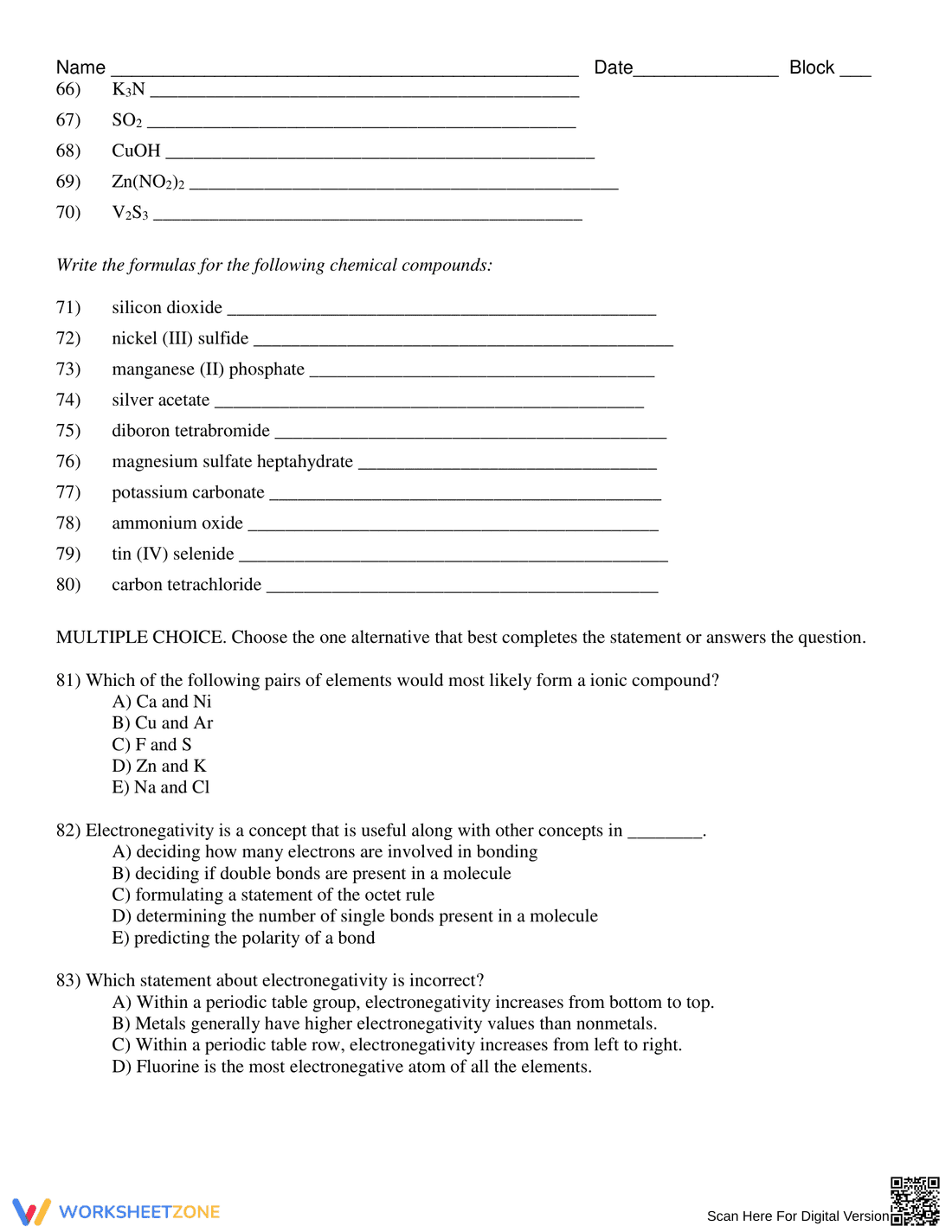 Naming Compounds Test Review: Chemistry Practice - Page 3