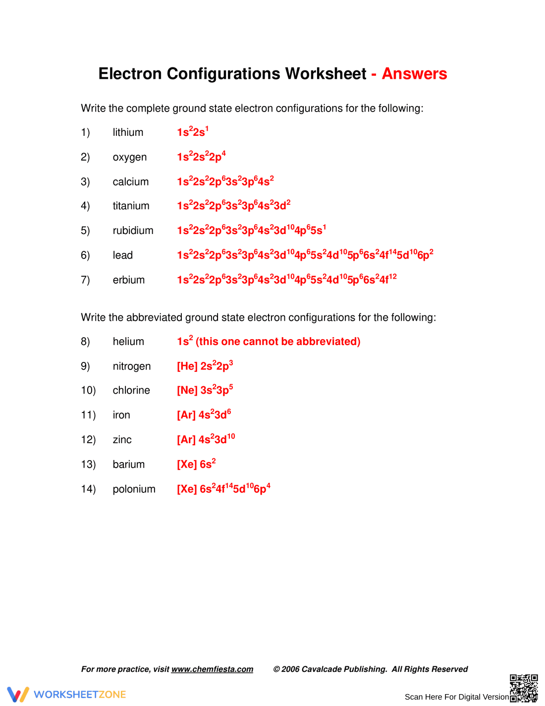 Electron Configurations Worksheet: Chemistry Basics - Page 2