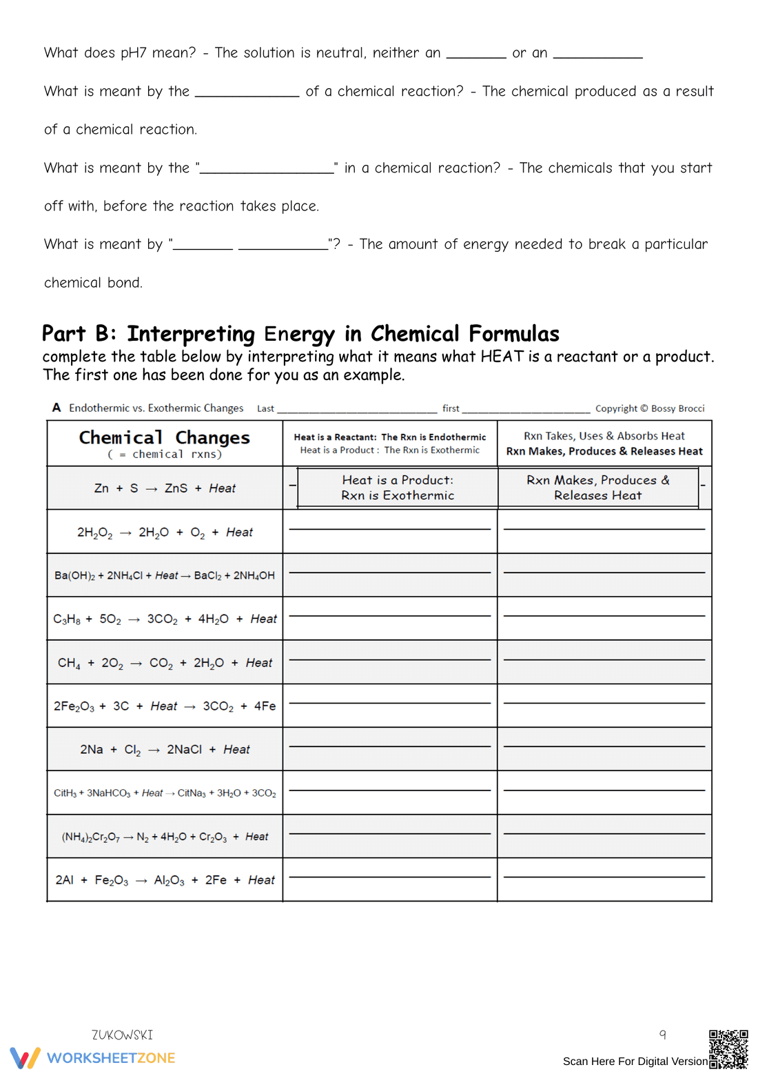 Endothermic and Exothermic Worksheet 2: Chemistry - Page 9