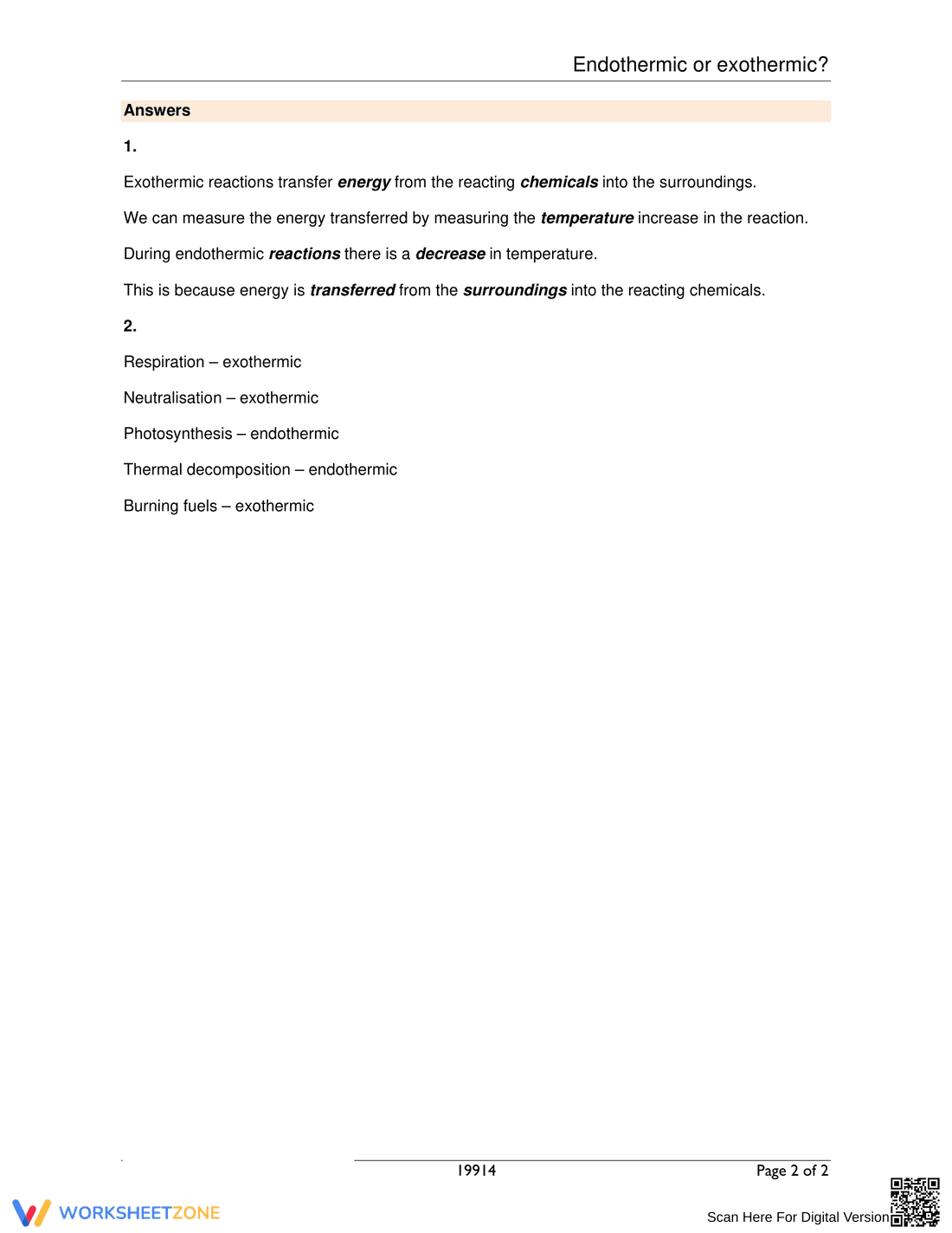 Endothermic and Exothermic Worksheet 4: Study - Page 2