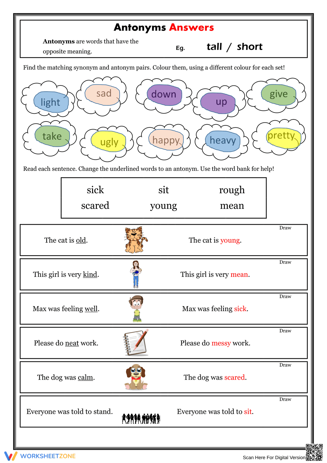 Grade 1 Antonyms — Printable No-Prep Worksheet - Page 2