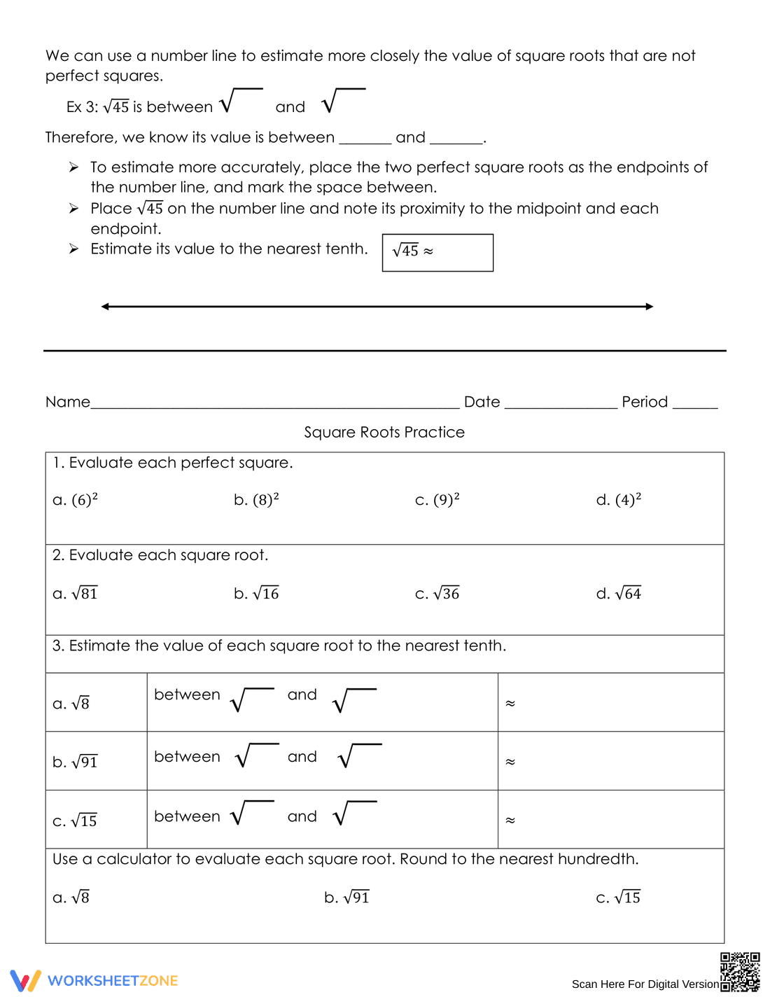 Perfect Squares and Approximating Square Roots Worksheet - Page 2