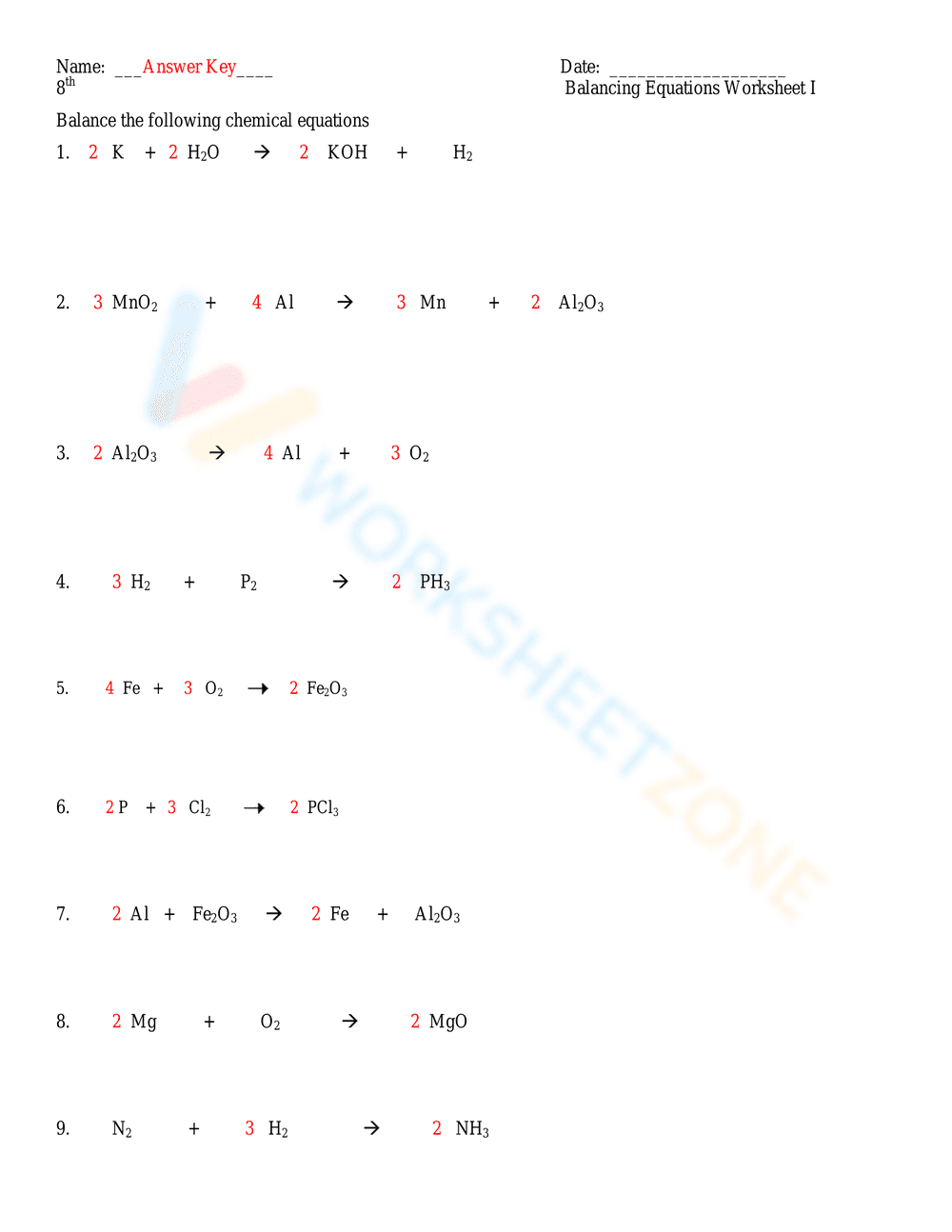 Balancing Equations: Chemistry Worksheet - Page 2