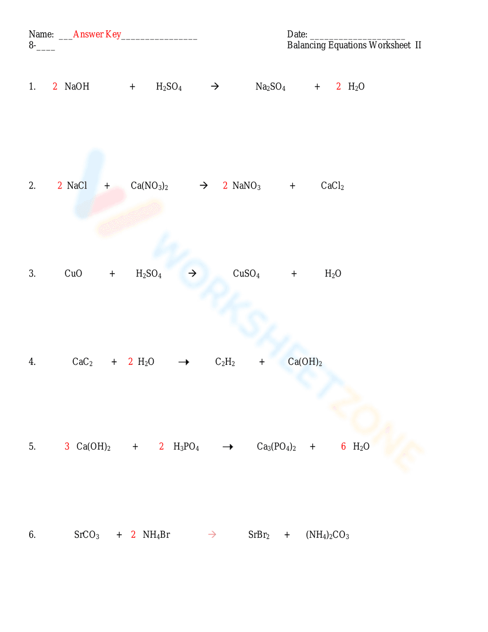 Balancing Equations: Chemistry Worksheet - Page 4