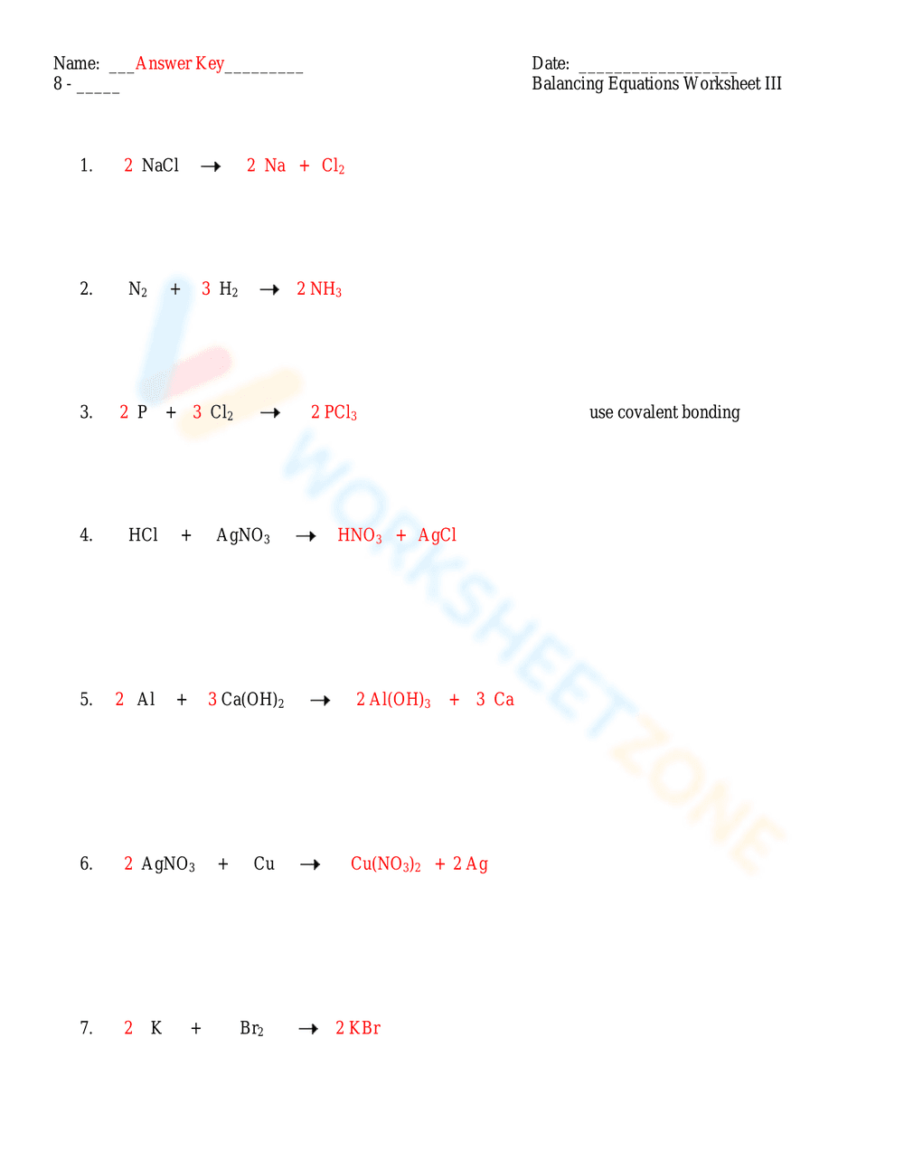 Balancing Equations: Chemistry Worksheet - Page 7