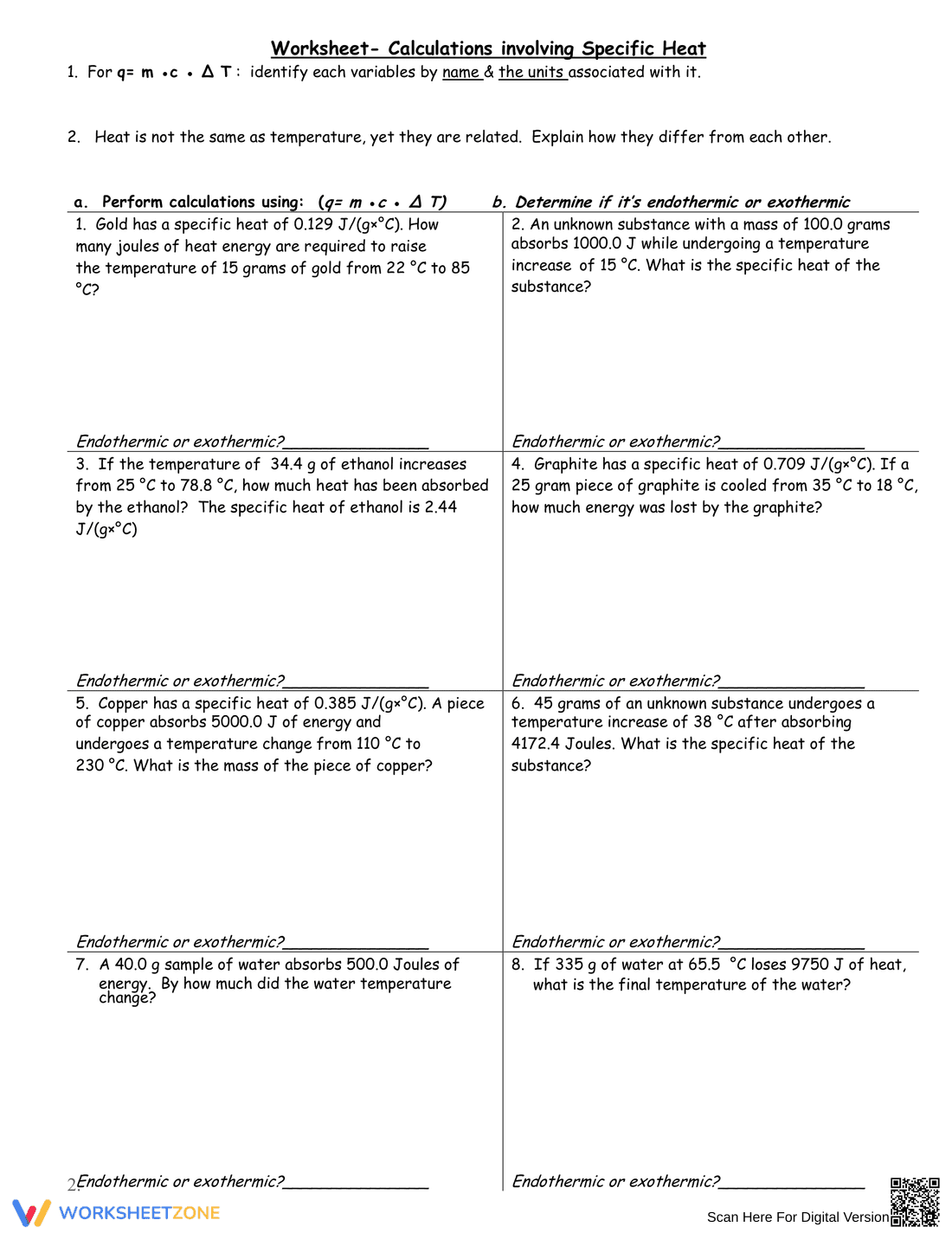 Introduction to Specific Heat Capacities Worksheet - Page 2