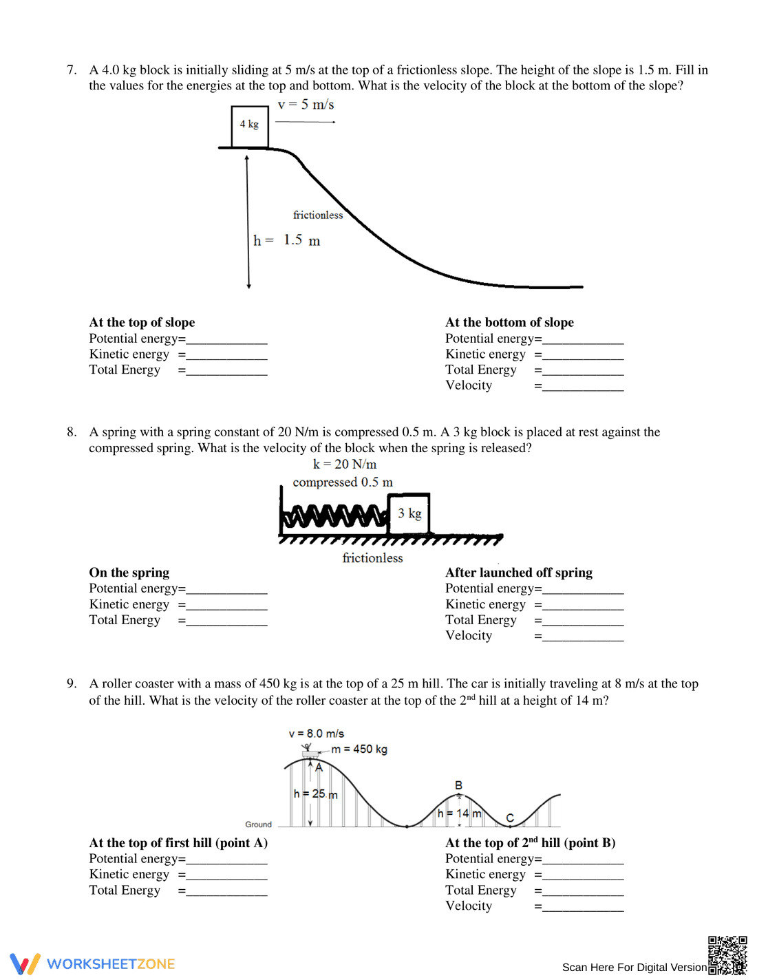 Springs Conservation of Energy Worksheet - Page 2