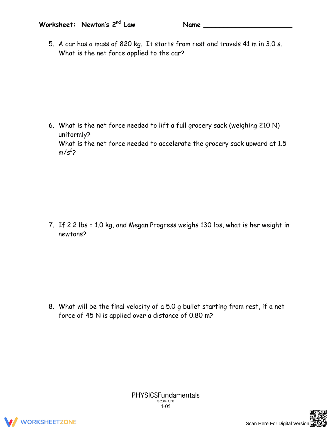 Newton's Second Law Worksheet - Page 2