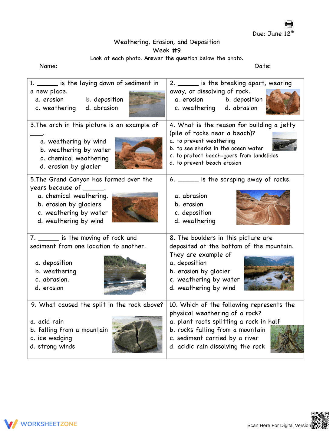 Weathering, Erosion, and Deposition Worksheet - Page 5
