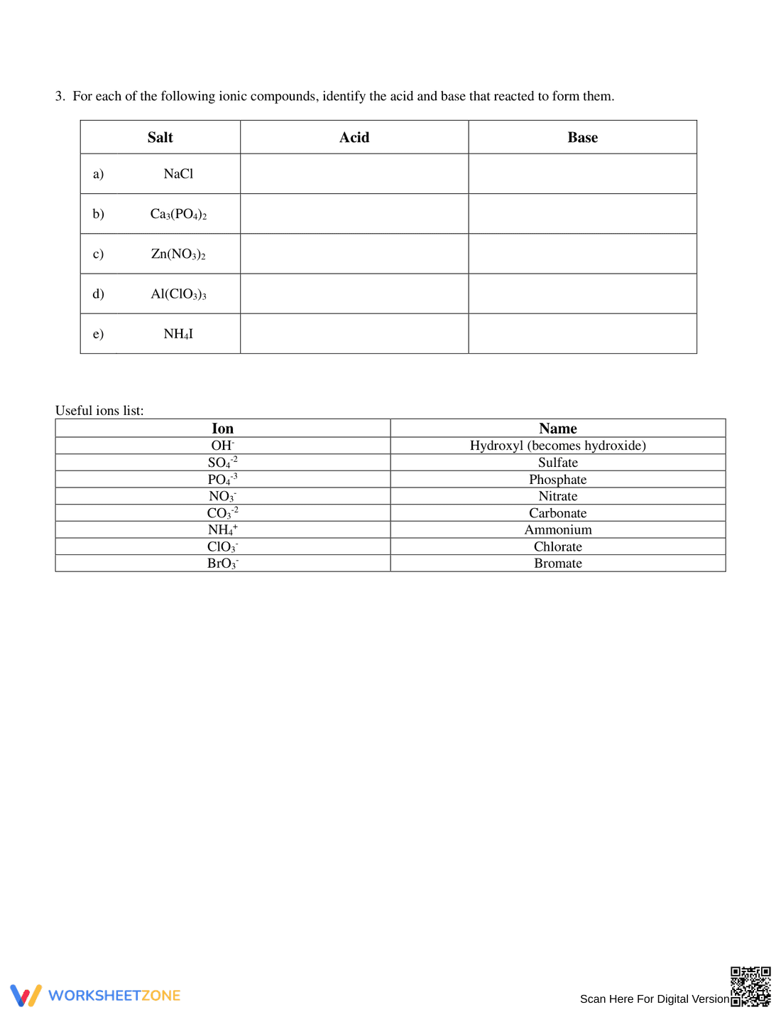 Neutralization Reactions Worksheet with Balanced Equations - Page 2