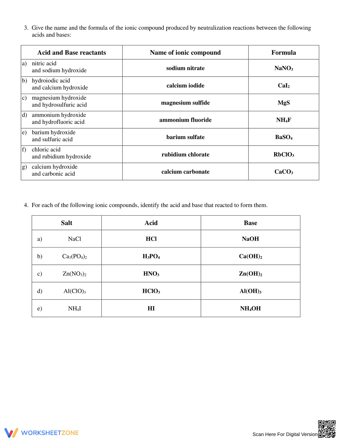 Neutralization Reactions Worksheet with Balanced Equations - Page 4