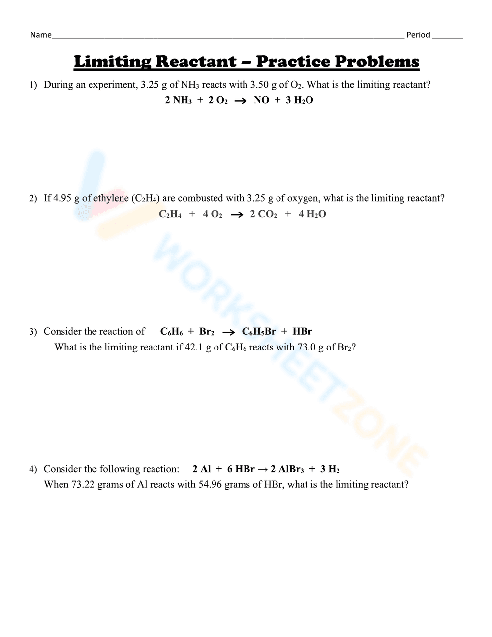 Limiting Reactant Definition Worksheet - Page 2