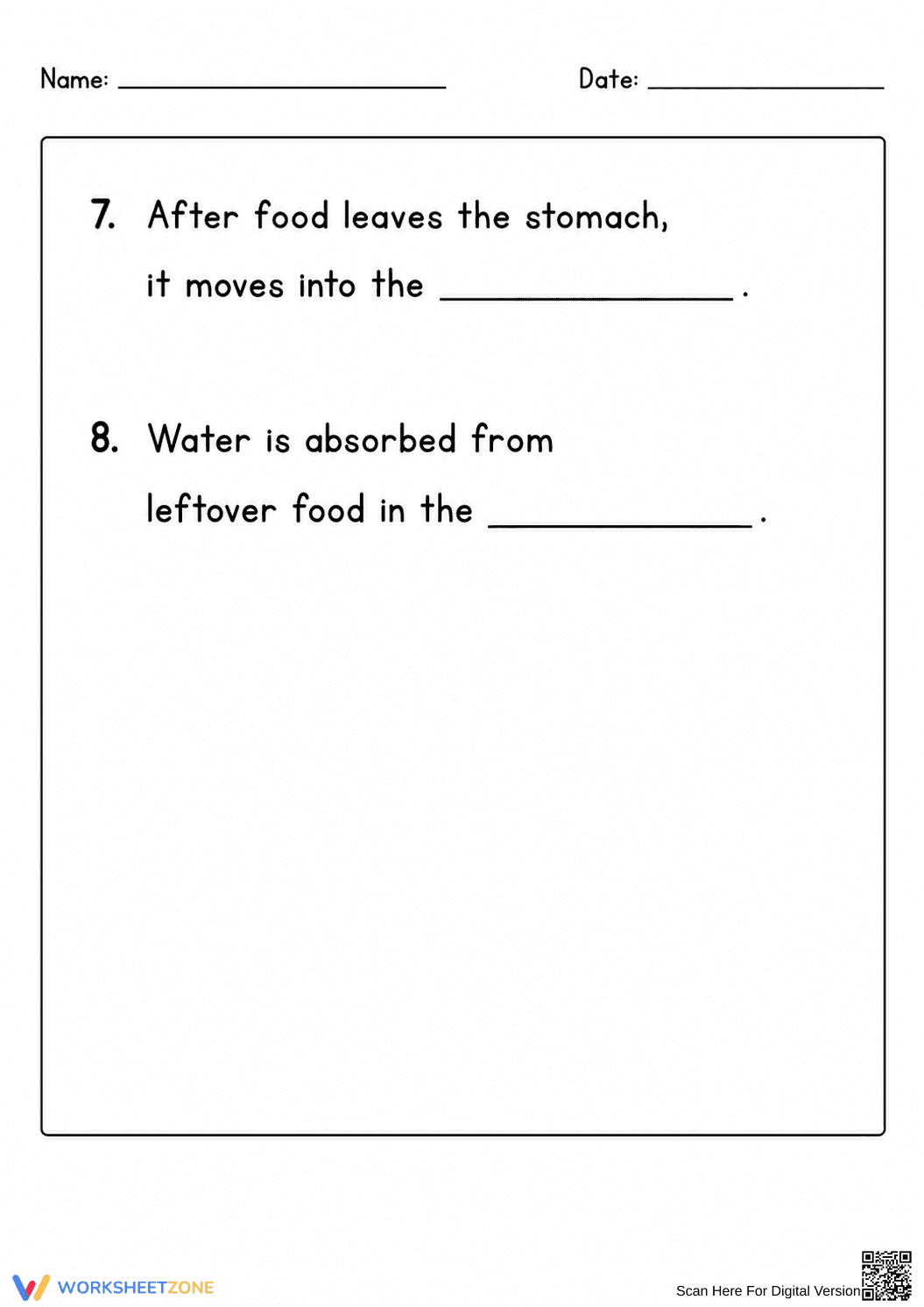 Grade 7-8 Digestive System — Printable No-Prep Worksheet - Page 2