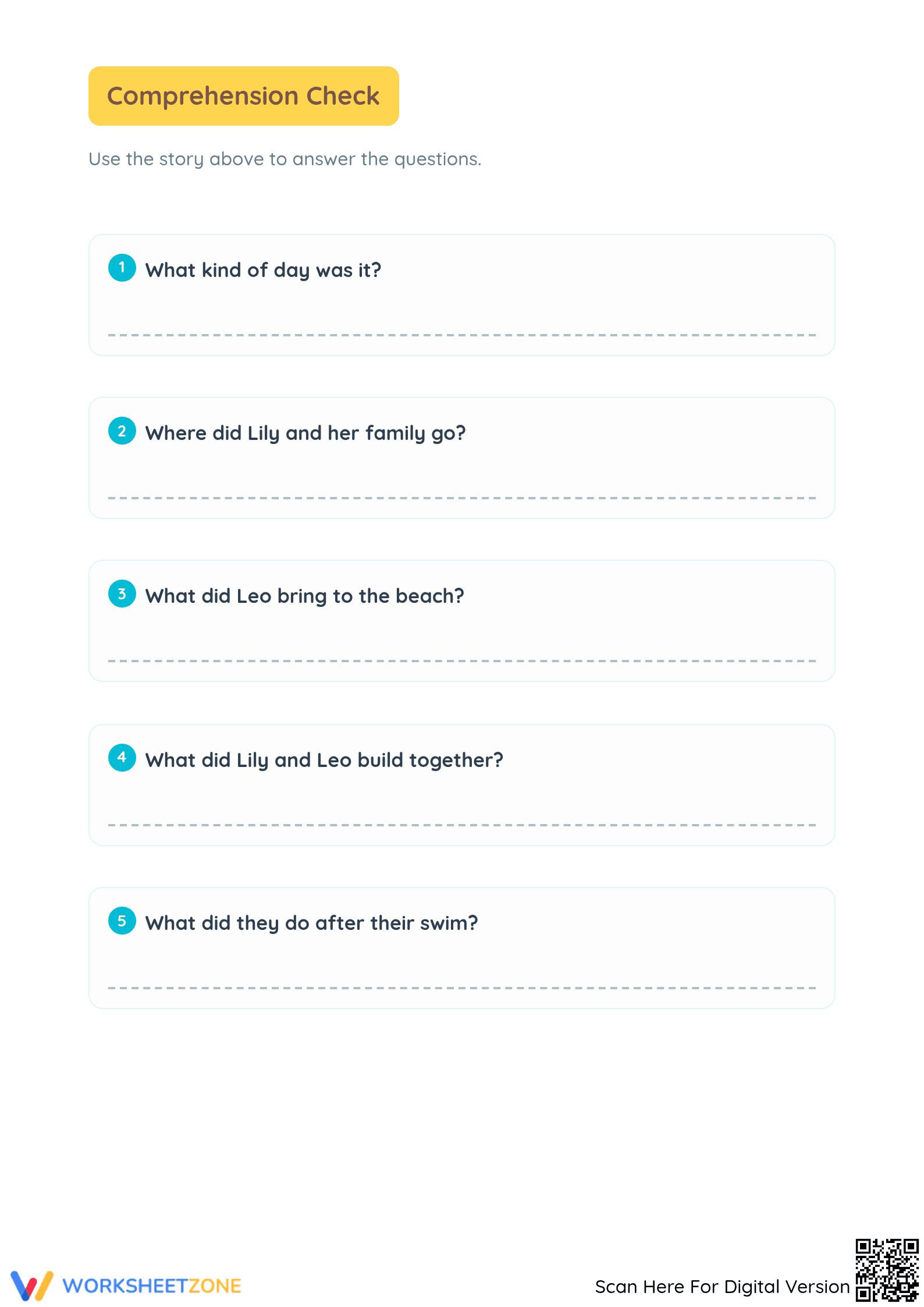 Printable At the Beach Reading Comprehension - Grade 2-5 - Page 2
