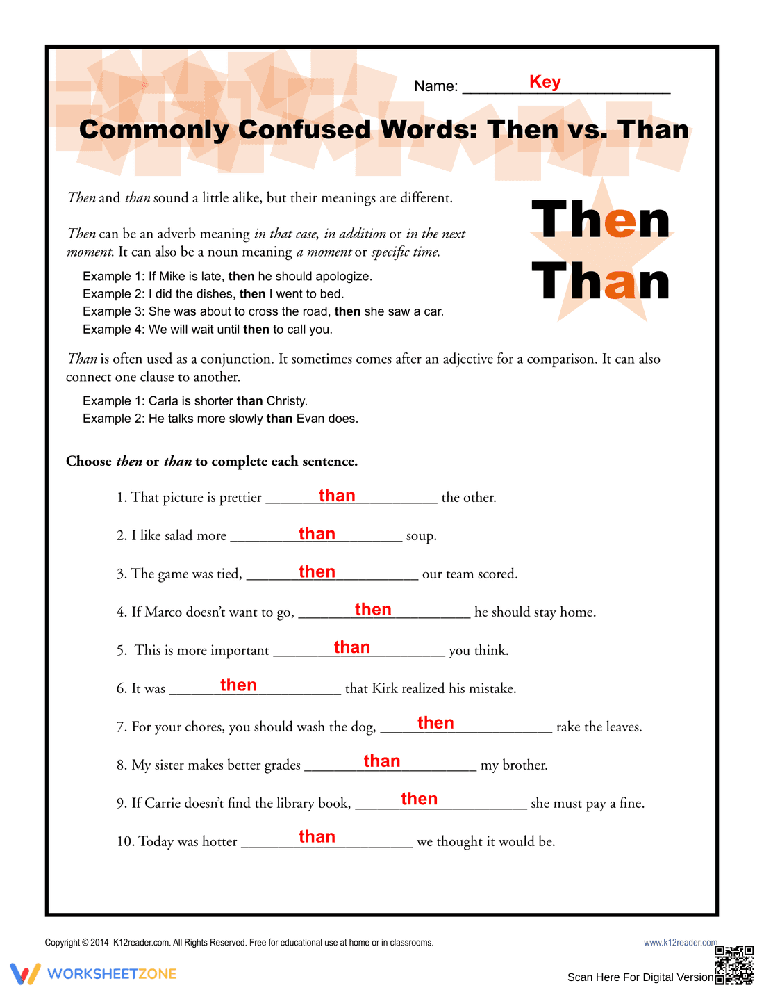 Then vs Than Usage Worksheet - Page 2