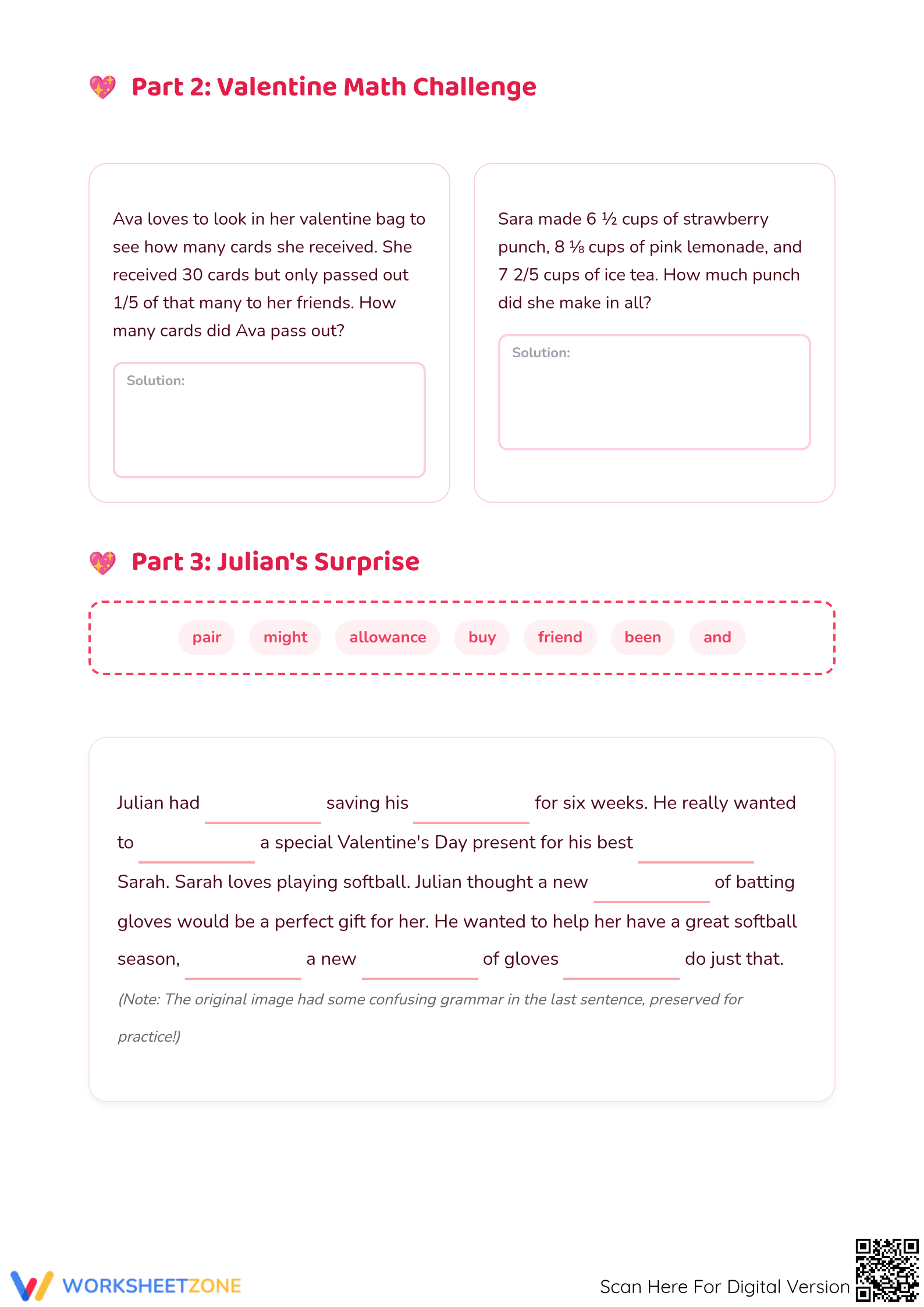 Essential Valentine's Day Reading & Math Worksheet Gr 4-5 - Page 2