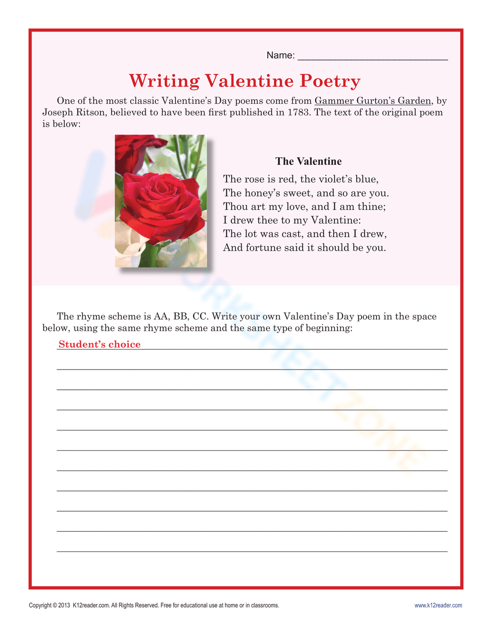 Writing Valentine Poetry Worksheet - Page 2
