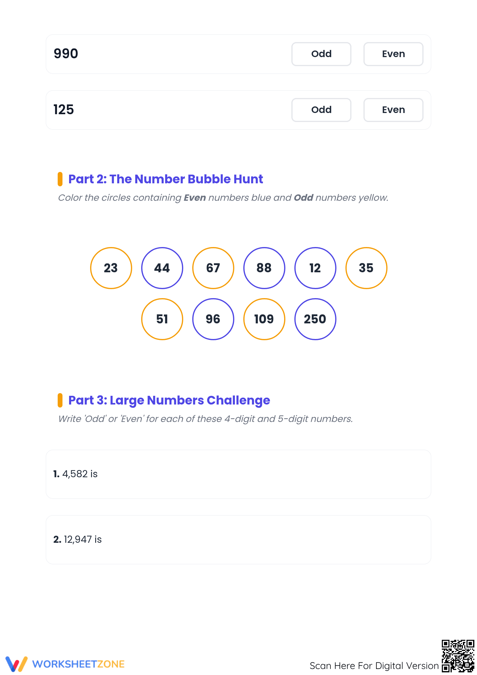 Printable Odd or Even Numbers Worksheet | Grade 3-5 Math - Page 2