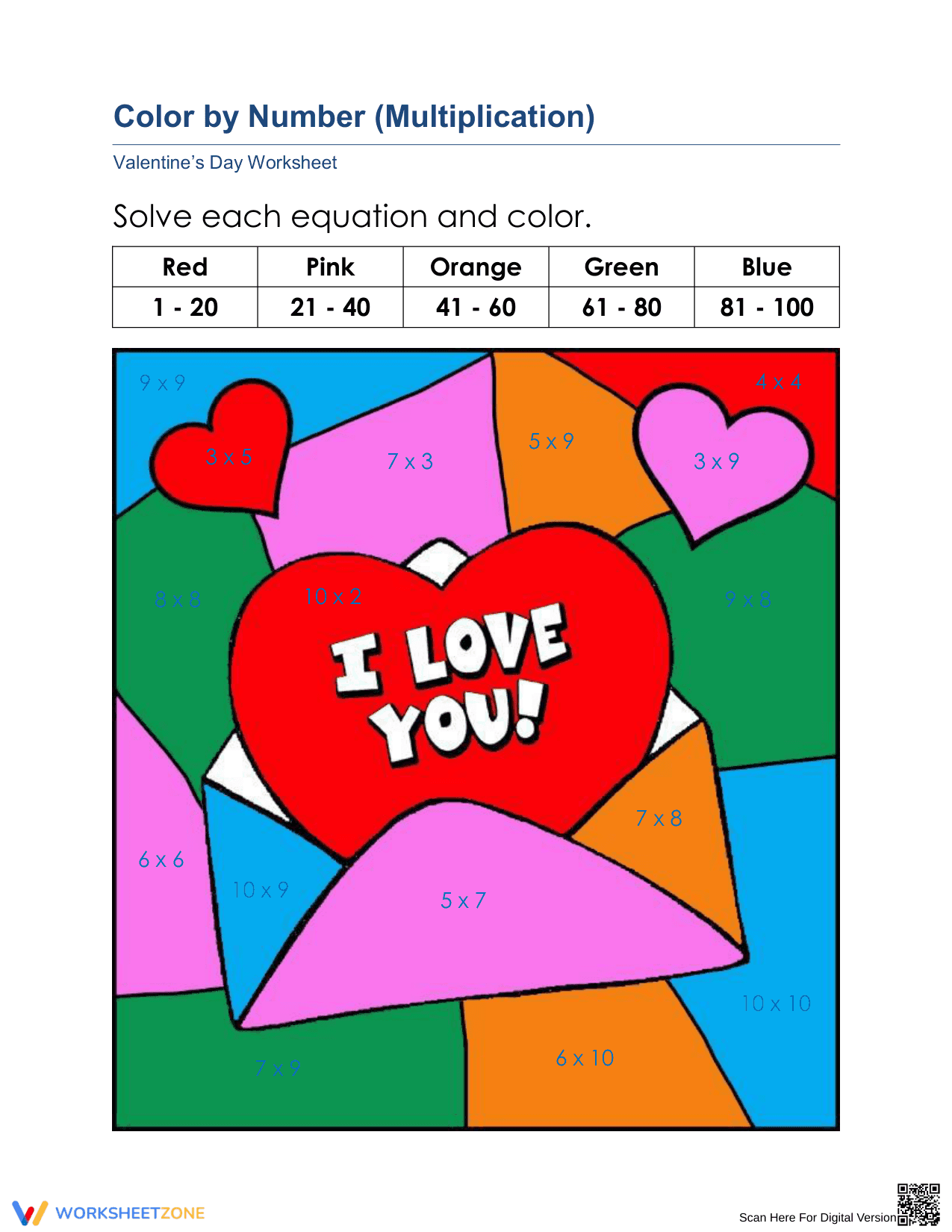 Valentine's Color by Number Worksheet - Page 2