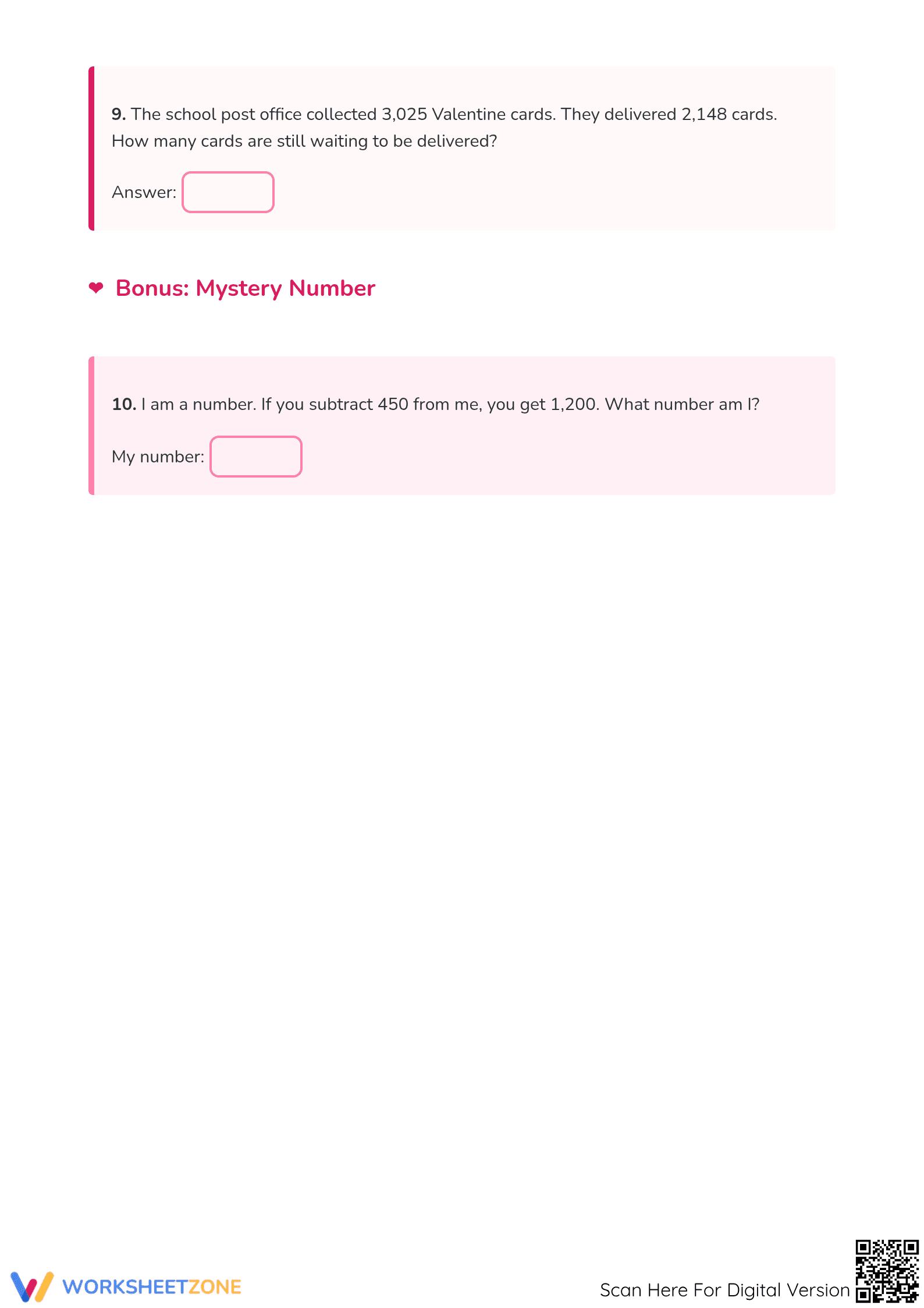 Valentine Subtraction Worksheet | Printable Grade 4 Math - Page 3