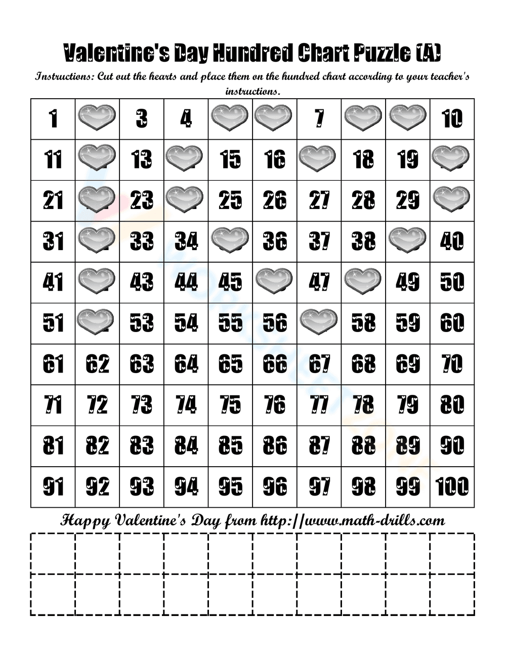 Valentine's Day Hundred Chart Puzzle Worksheet - Page 3