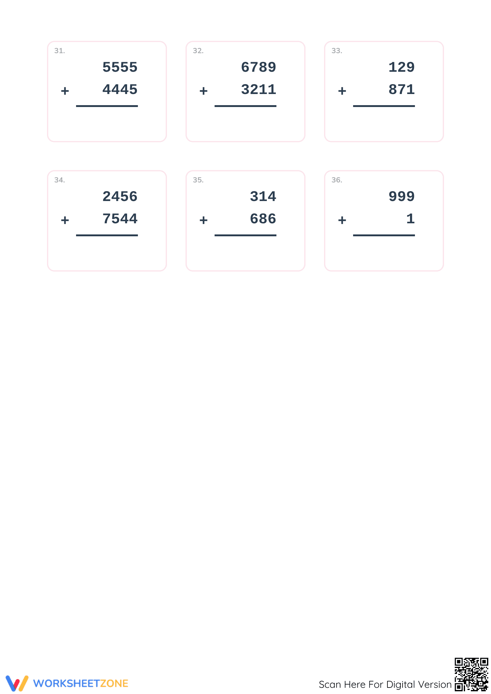 Printable Valentine Addition Worksheet: Grade 4 Math - Page 4