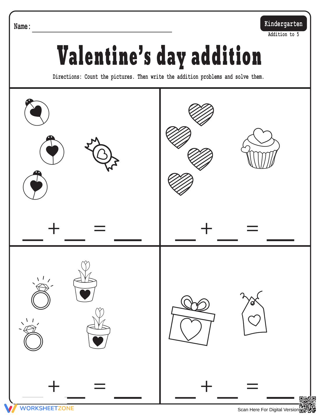 Valentine's Day Addition Worksheets - Page 3