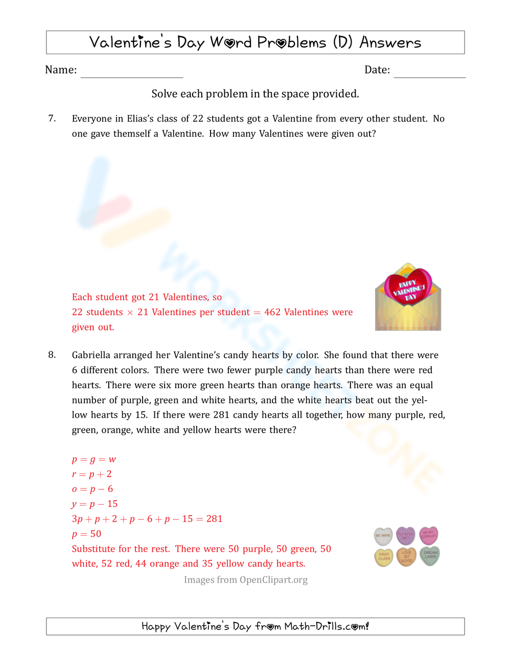 Valentine's Day Math Word Problems Practice - Page 2