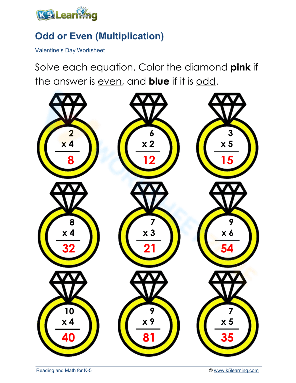 Heart Multiplication Facts Worksheet - Page 2