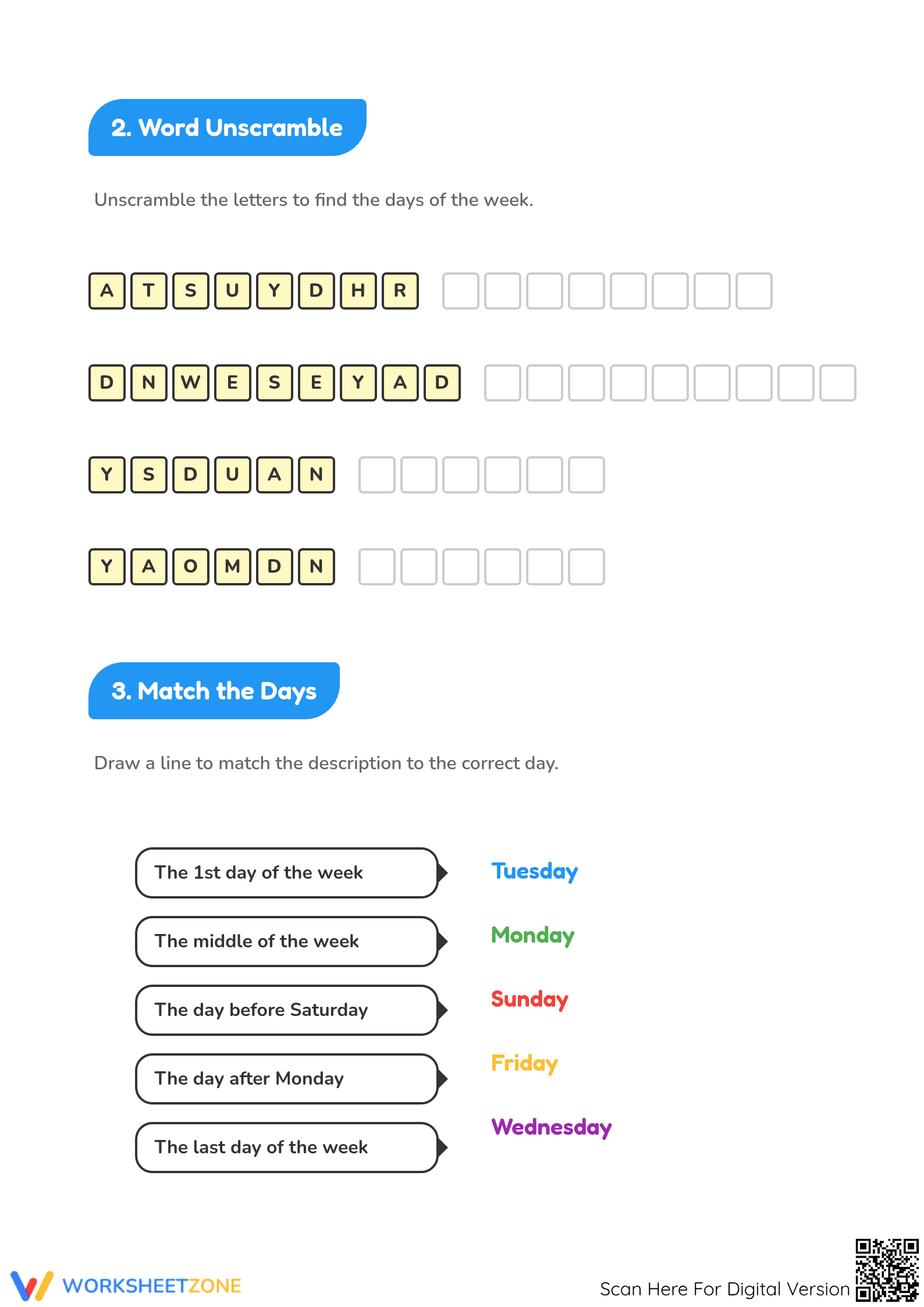 Grade 1 Days of the Week — Printable No-Prep Worksheet - Page 2