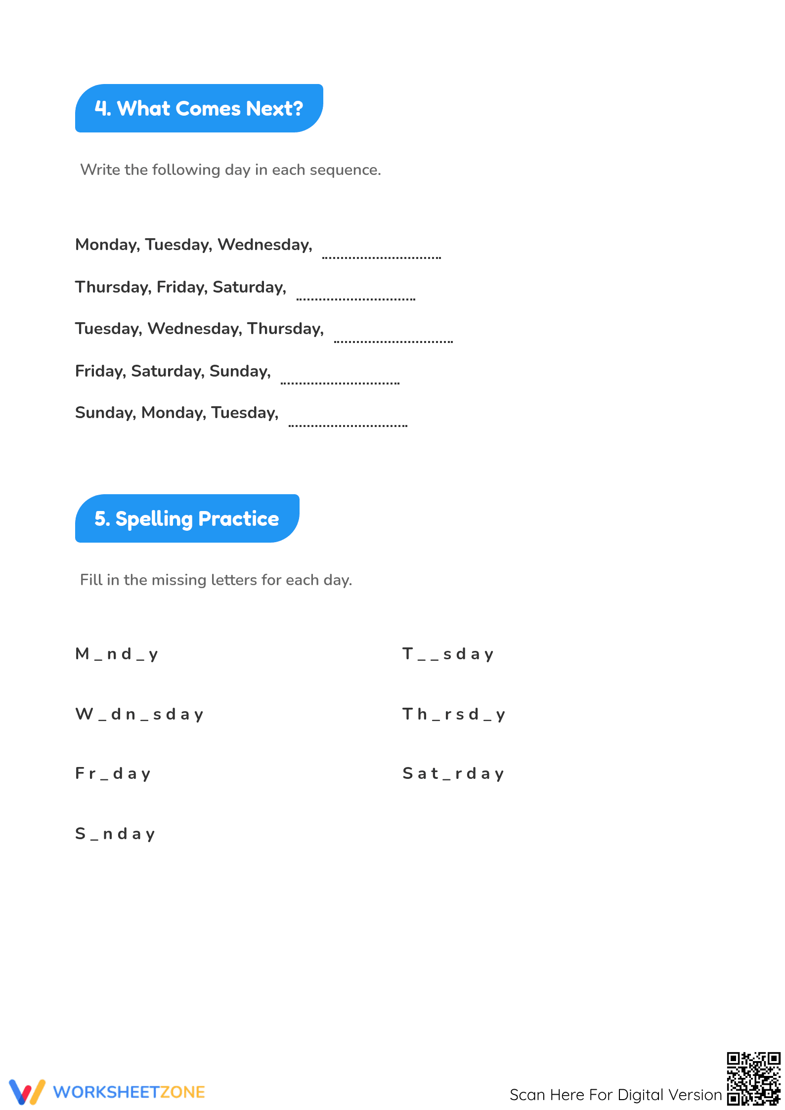 Grade 1 Days of the Week — Printable No-Prep Worksheet - Page 3