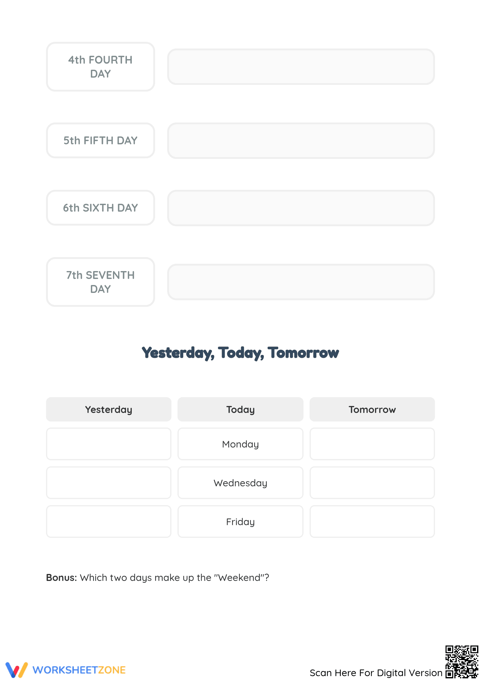 Grade 1 Days of the Week — Printable No-Prep Worksheet - Page 2