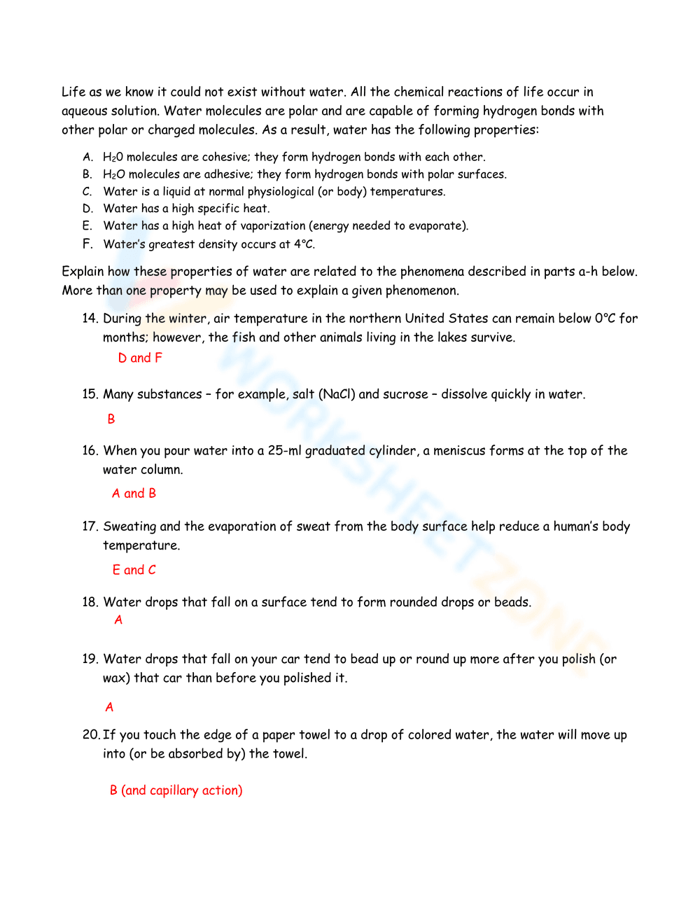 Properties of Water Practice | Essential Science Worksheet - Page 2