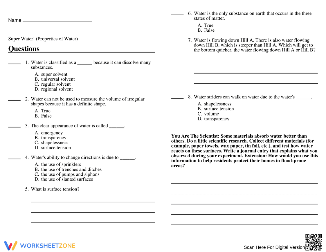 Properties of Water Worksheet | Grade 6-8 Essential - Page 2