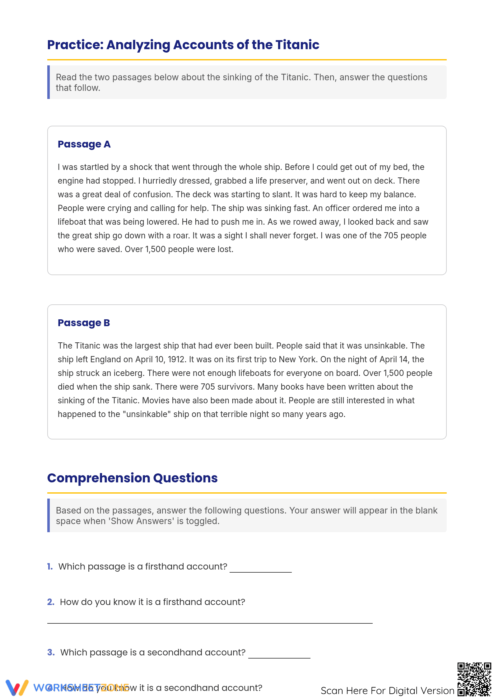 Essential Comparing Accounts Worksheet | Grade 7-9 ELA - Page 2
