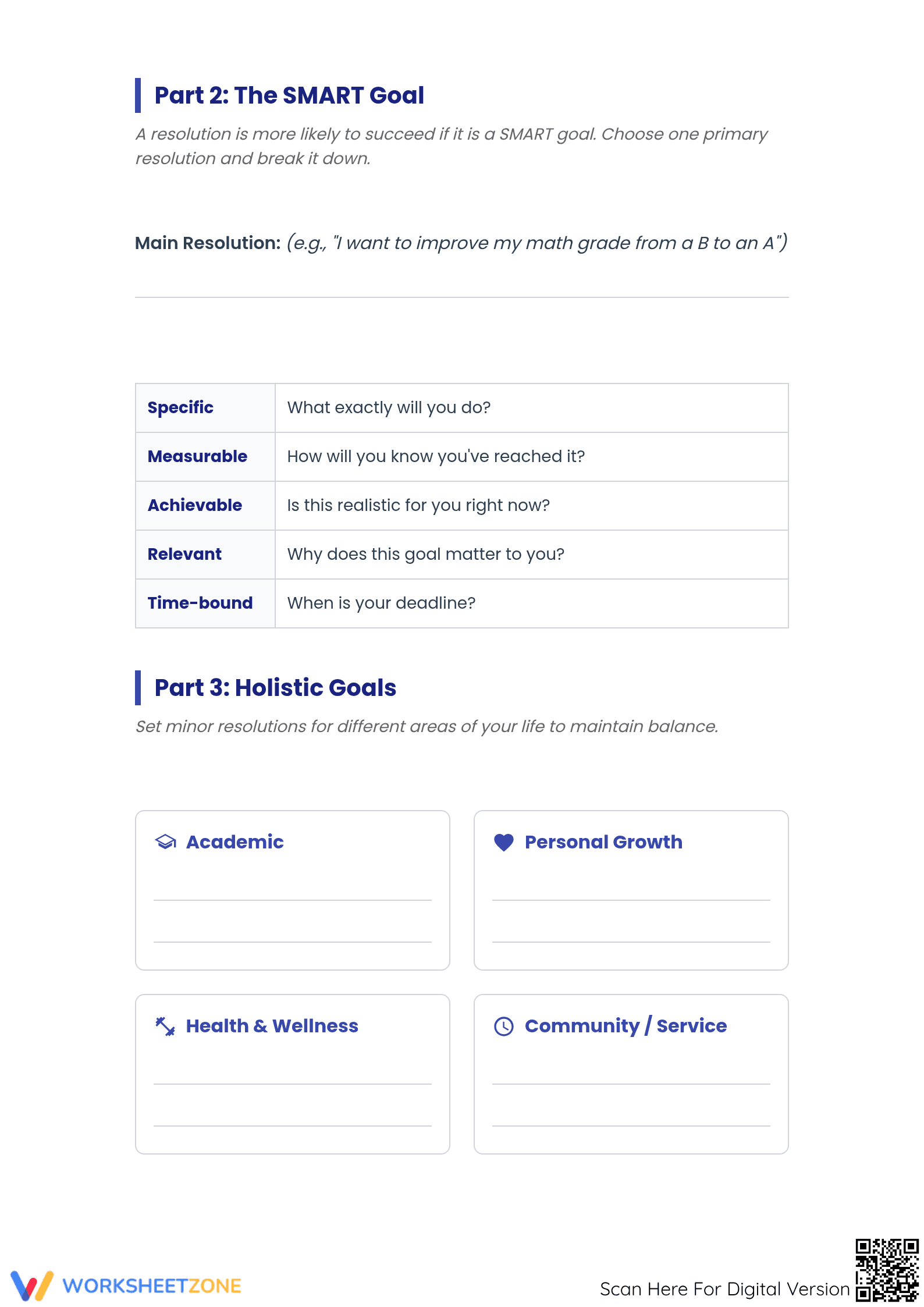 Printable New Year's Resolution Goal Setting - Grade 7-9 - Page 2