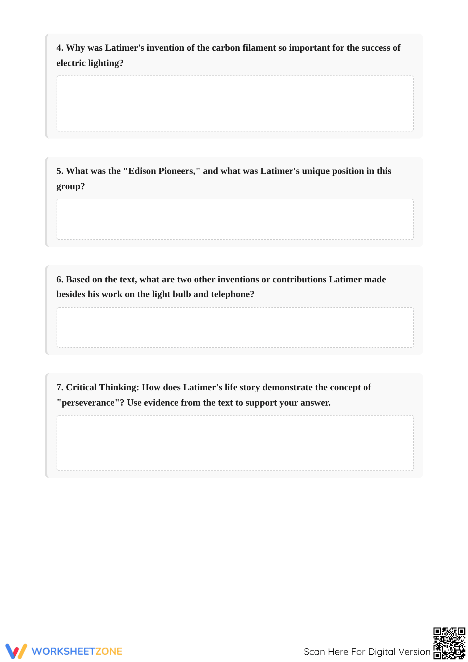 Essential Lewis Latimer Biography Worksheet | Grade 7 ELA - Page 3