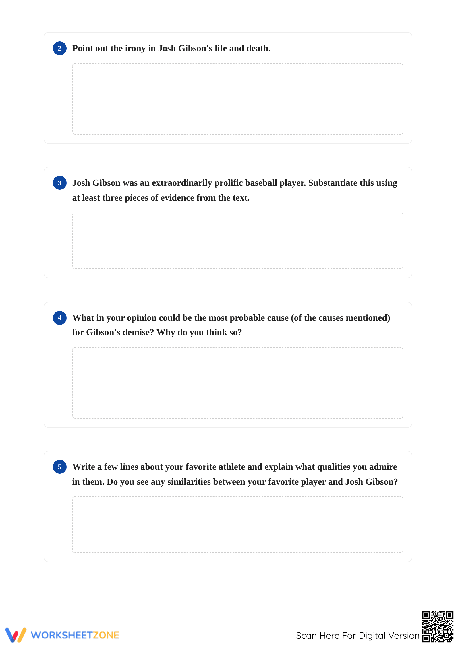 Essential Josh Gibson Reading Worksheet | Grades 6-9 ELA - Page 4