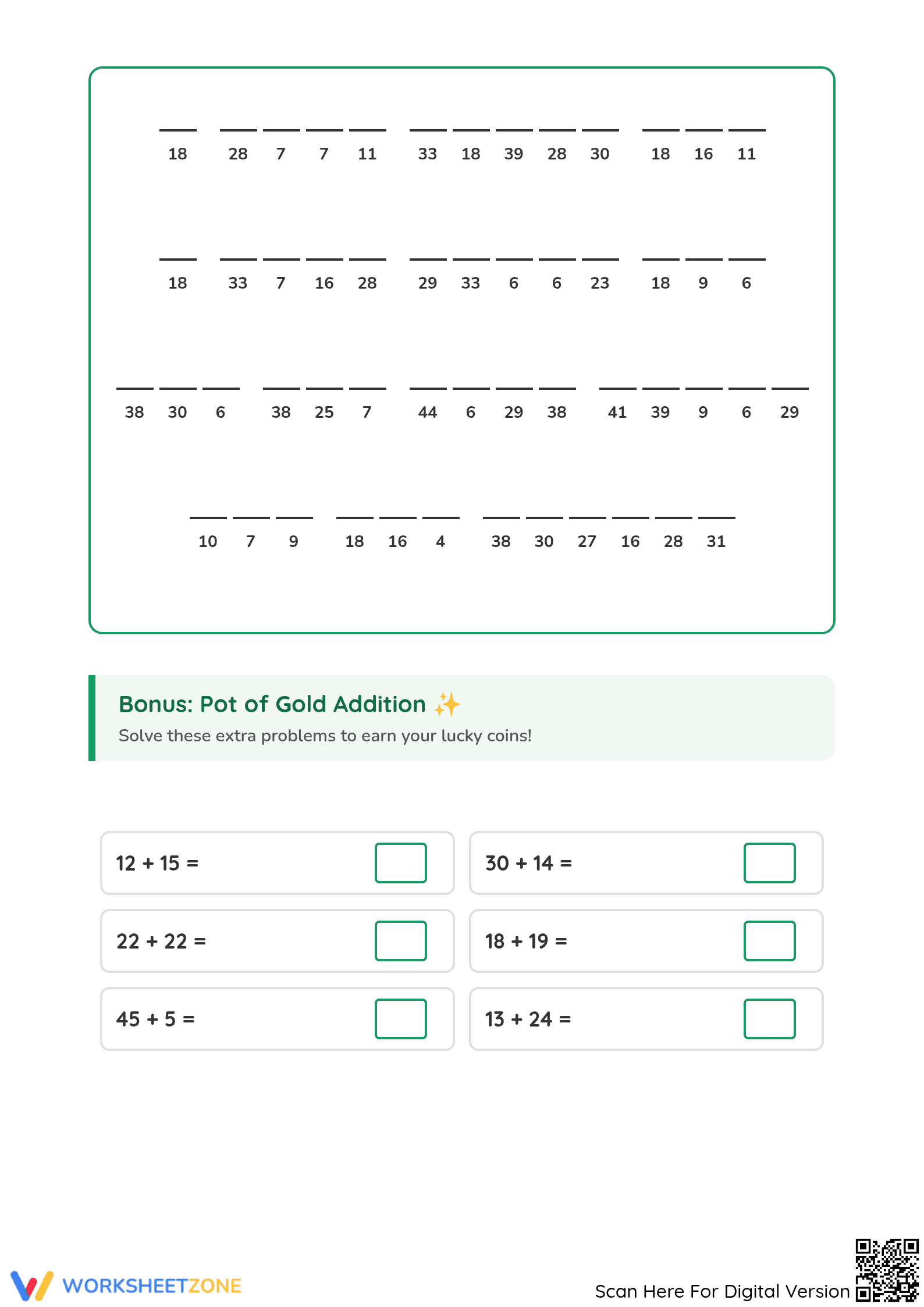 Printable St. Patrick's Day Math: Secret Message Addition - Page 3