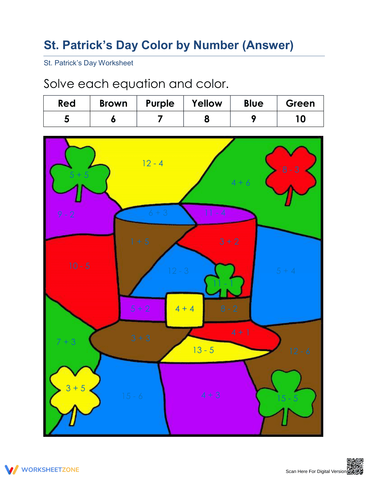 St. Patrick's Day Color by Number | Essential Math - Page 2