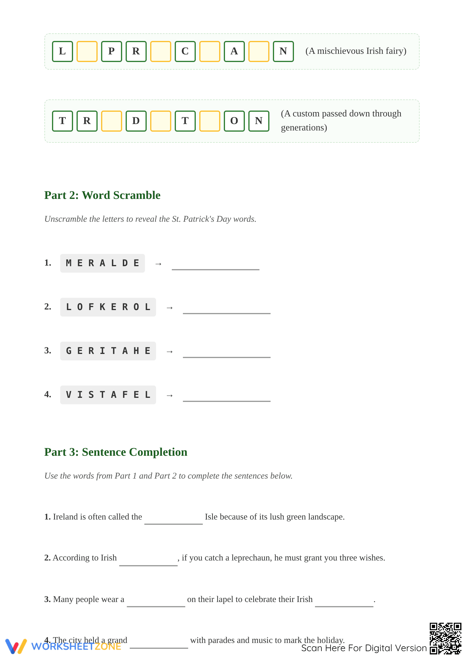 Grade 5 St. Patrick's Day Vocabulary — Printable Worksheet - Page 2